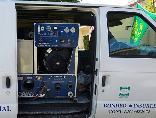 UK Carpet Cleaning truck mounted equipment in the van